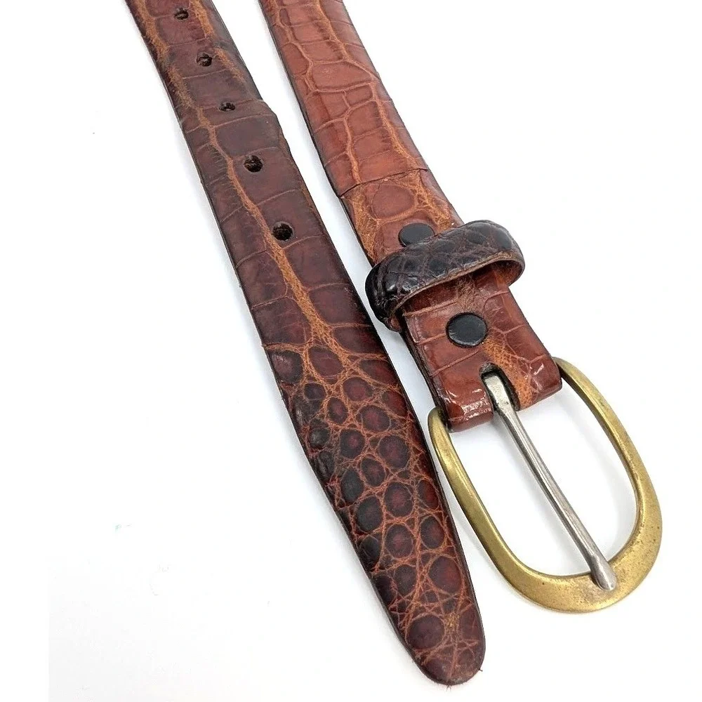 Martin Dingman American Alligator Leather Belt Brown Brass Buckle Handmade‎ USA